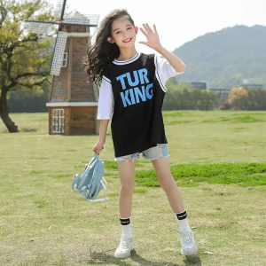 KYII Kids Long T-shirt Summer Dress 2021 New Children Korean Style Cartoon Short Sleeve Dress Little Girl Dress ky081