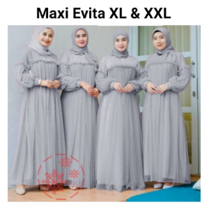 Pakaian Gamis Wanita Terbaru/Maxi Evita 4 Ukuran M-L-XL-XXL/Moscrepe+TilleDot/Pakaian Muslim Wanita