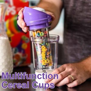 Reusable Plastic Cups Plastic Tableware Work Wet And Dry Separation Durable Scale Line Transparent Plastic Cup Detachable Portable Plastic Cereal Cup Office