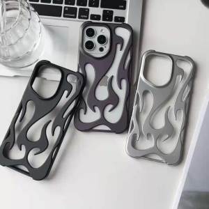 3D Hollow Flame Dissipate Heat Phone Case For iPhone 17 16 15 14 13 12 11 Pro Max Glitter Soft Shockproof Cover