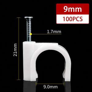 WENKEN 100Pcs 4-20mm Kẹp cáp loại nhựa Đinh thép Kẹp cáp có đinh Giá đỡ dây cáp Kẹp đinh đồng trục cho cáp Ethernet