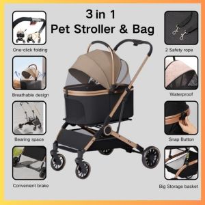 Pet stroller Detachable Stroller Teddy Cat and Dog Stroller Foldable and Cat Stroller Travel Strap Pet Stroller