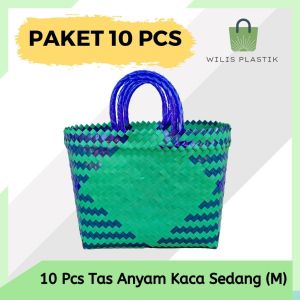 PAKET MURAH 10 PCS Tas Anyaman Plastik Kaca Sedang (M) Keranjang Belanja Bingkisan Hampers Parcel