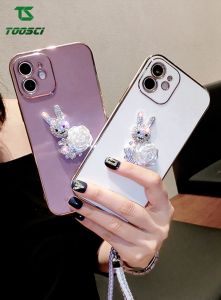 For Samsung Galaxy Note 10 Plus/Note 20 Ultra/J4/S20 FE /S21 FE /S22 Ultra /S23 Ultra Luxury 3D Shiny Diamond Rabbit Flower Bracelet Plating Solid Color Phone Case Soft TPU Back Cover