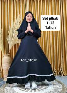 Baju Muslim Hitam Anak Permpuan Set Jilbab