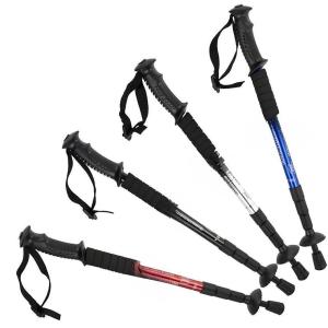Outdoor trekking pole cane telescopic stick straight handle walking mountaineering crutches