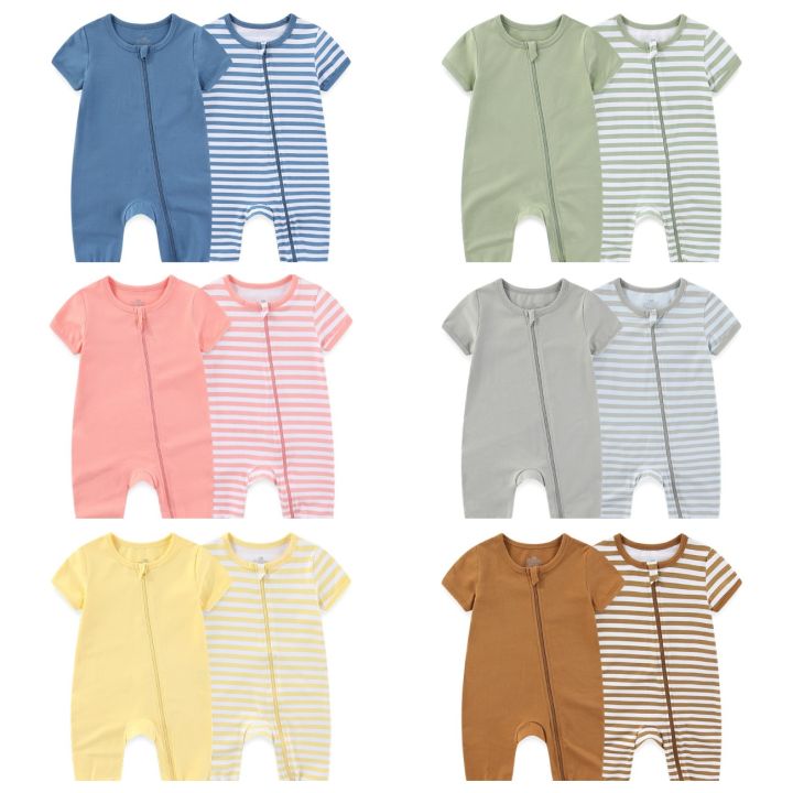 Baby Romper Solid Color+Striped Short Sleeved Baby Clothes 100
