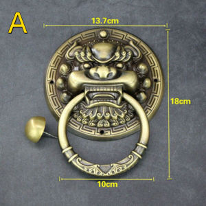 Sydneywind-ประตูไม้แหวนดึงสมัยเก่า มือจับประตู ฮวงจุ้ยทาวน์เฮาส์หัวสัตว์หัวสิงโตโบราณเคาะประตูทองแดงบริสุทธิ์