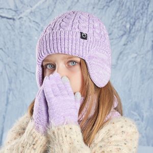 COOLSOOL Warm Childrens Hat Neck Scarf Gloves Set Fleece Lined Winter Kids Earflap Beanies Cute Ear Protection Touchscreen Gloves for Boys and Girls