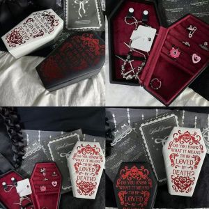 NPIQL Gothic Hộp trang sức quan tài Tủ trưng bày Kho lưu trữ đồ trang sức Hộp quà tặng Halloween Thực tế Nhung Hộp đựng trang sức di động cho gia đình