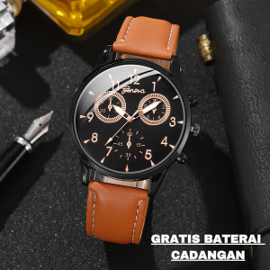 Kingvirus...Jam Tangan Pria Tali Kulit Model Terbaru 2025 Tahan Air Goresan Api Tanggal Trend Zaman Now Quartz Cowo Bisnis Kalender Kasual Jam Olaraga Pergi Kerja Kantor Stainless Steel Kaca Safir Anti Baret Import [ KING VIRUS ] COD Amanah