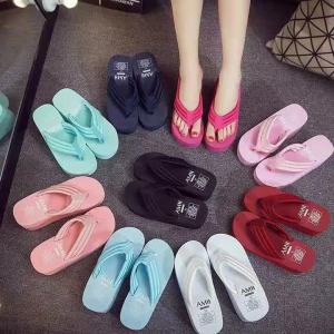 [Free Shipping] New Summer Wedge Heel Thick-Soled Fabric Strap Flip-Flops for Women Non-Slip Casual Versatile High-Heel Sandals