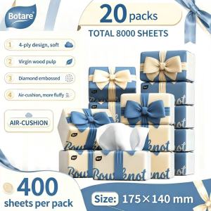 【20 Packs】BOTARE Large‑size gift bow Facial Tissue 140*175mm Virgin Wood Pulp Soft and Lightweight Suitable for the Whole Family