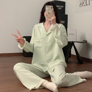 Comfortable Cotton Pajamas for Women Ins Minimalist Style Long Sleeved Pants Pijama Sleepwear Female Ladies Loose Fitting Home Suit Set Can Be Worn Outside