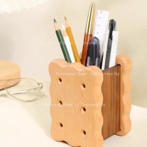ZZSA Solid Wood Desktop Pen Holder Creative and Cute Cartoon Style Study Room Office Stationery Storage 8K3Q7