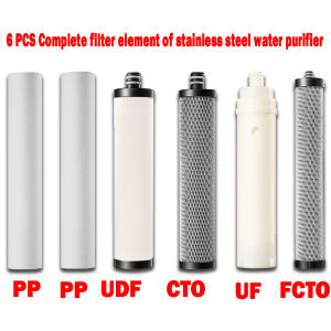 6PCS Alkaline Water Filter Set Stainless Steel Filter Cartridge Replacement