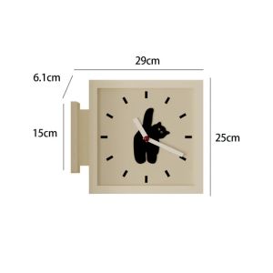 Sacesr Simple Wall Clocks Corner Double-sided Silent Wooden Frame Cat Wall Clocks Art Cartoon Modern Bedroom Living Room Decoration 3H4K8