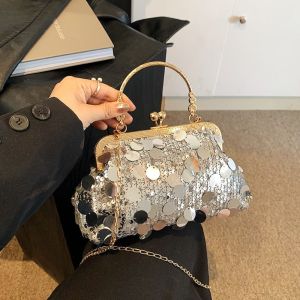 CRNGW Glitter Evening Banquet Bag Shiny Lock Buckle Shell Bag Portable Large Capacity Chain Crossbody Bag Ladies
