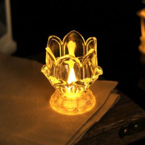 FDO0009 2Pcs LED Lotus Candle Lamp Transparent High-legged Temple Candle Light Decoration Creative High Quality Electronic Lamp Temple