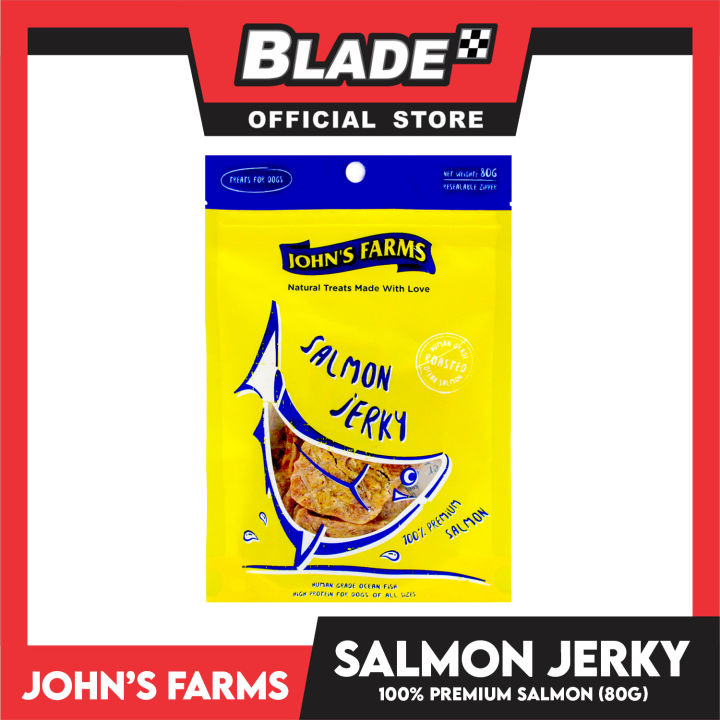 John's Farms Dog Food, High Protein For Dogs Of All Sizes, Resealable Zipper 80g (Salmon Jerky) Dog Treats