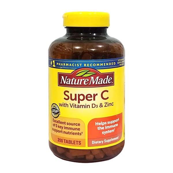 NATURE MADE SUPER C WITH VITAMIN D3 & ZINC 200 TABLETS (EXPIRATION 8