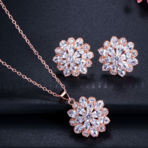 SEQUITO Delicate Women Fashion Jewelry Set Silver Plating Paved Setting Shinning White AAA CZ Crystal Stones Dangle Necklace Stud Earrings Sets for Party Festival Gift SJ296