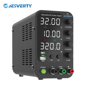 Jesverty DC Power Supply Variable 0-32V 0-10A Switching Bench Power Supply with 20W USB & Type-C Quick-Charge Encoder Corase & Fine Adjustment Knob Output Switch 4-Digit LED Display - SPS-3010V