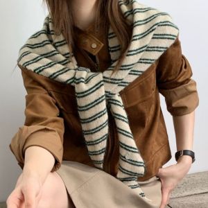 GJ56 Sọc Khăn quàng cổ hình tam giác sọc. Hình tam giác Khăn giữ ấm cổ Khăn quàng cổ làm từ sợi len pha. Phong cách cổ điển. Phong cách cổ điển. Khăn choàng dệt kim cỡ lớn Phụ nữ