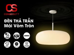 Đèn treo thả trần bàn ăn lấy cảm hứng mái vòm thu nhỏ thiết kế chuôi sắt phủ acrylic dẹt không gỉ đèn bàn ăn nhà bếp 10W decor phong cách tối giản trang trí phòng khách đảo bếp nhà hàng quầy bar - Combosett