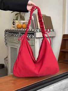 Korean Style Pleated Drawstring Cloud Bag New Large Capacity Lazy Style Single Shoulder Crossbody Bag Commuter Canvas Bag for Students