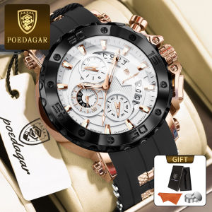 POEDAGAR Genuine Mens Watch Rubber Strap Luminous Calendar Chronograph Multifunctional 100% Waterproof Quartz Watch 892