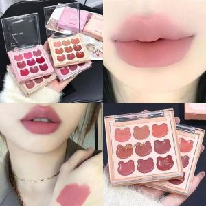 STARGOODS Cute Bear Lip Mud 9-Color Smooth Texture Bear Lip Tint Cream Palette Cute Moisture Rose Red Lip Gloss Makeup