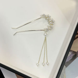 F4 Jepit Rambut Korea Bahan Alloy 10.5cm Aksen Mutiara dengan Rumbai Tusuk Konde Logam TKAJ006