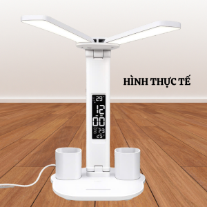 Đèn học chống cận 2 bóng màn hình led LCD tích hợp đồng hồ đo nhiệt độngày giờ-Cắm trực tiếp