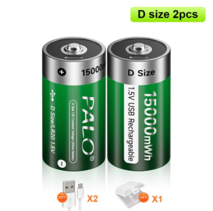 PALO 1.5V D Size LR20 Battery lithium-ion rechargeable 15000mWh D-type USB cable D1-type battery