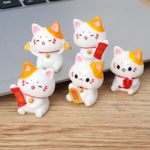 5Pcs Lucky Cat Car Ornament DIY Dashboard Cute Mini Wealth Cat Statue Auto Center Console Rearview Mirror Self-adhesive Fortune Decoration