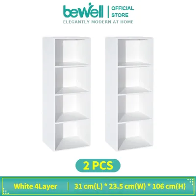 Bewell Book Shelfs Organizer Wooden Display Rack Bookcase Storage Cabinet for Living Room Toys Utility Cabinet Locker