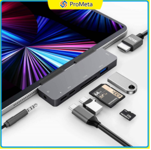 Hab USB C 7 dalam 1 untuk iPad 7 in 1 USB C Hub for iPad Air7 11 2025 M3 ipad 11 A16  Air 6 11/13inch 2024 Pro 11/13inch 2024 Air5 Pro 11 12.9 2021 2020 2018Air 4 Mini 64K HDMI3.5mm JackUSB3.0 PD&DataSD/TF Card