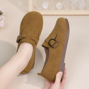 Free Shipping Casual WomenS Flats New Style Flat Heel Retro Buckle Design Round Toe Matte Finish Versatile For Any Outfit
