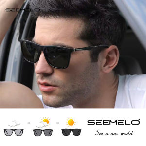 SEEMELO Men Sunglasses Polarized Glasses Al-Mg Alloy Fiber Legs Color Change Sunglasses Night Vision Sunglasses Square Shape Eyewear Ultra Light Anti Glare Glasses Outdoor Sports Driving Sunglasses