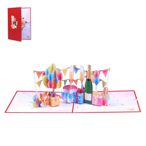 Handmade 3D Greeting with Envelope Colorful Balloon Wine Glass Invitation for Birthday Parties Party Supplies