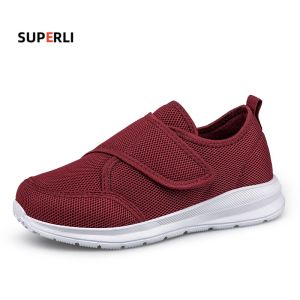 SUPERLI Loose Breathable Men Walking shoes suitable for wide feet gout edema thumb valgus lightweight non slip walking shoes for Elderly Big Size 44 45 46