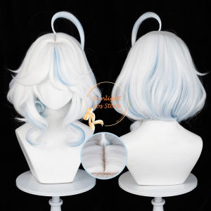 ZEEMIN High Quality Fontaine Focalors Cosplay Wig Furina Anime Wigs Long Blue White Curly Women Wigs Heat Resistant Hair Halloween Wigs Christmas and Halloween gifts