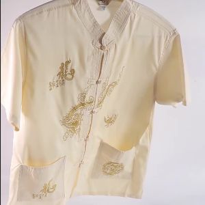 ชุดถังสำหรับผู้ชายวัยกลางคนและผู้สูงอายุ เสื้อผ้าฮั่นฟูฤดูใบไม้ผลิและฤดูร้อน เสื้อเชิ้ตแขนยาวสำหรับพ่อ ชุดคุณปู่แขนสั้น เสื้อผ้าออกกำลังกายเช้าไทชิ