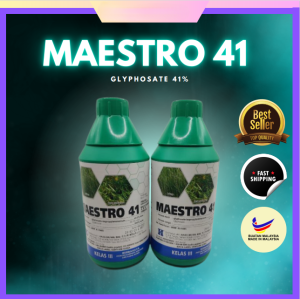 1Liter MAESTRO 41 Glyphosate 41% Kelas 3 Herbicide Racun Rumput Pokok Getah Sawit Mangga Kelapa Kopi Koko Ketahanan 3-4 Bulan