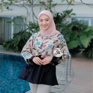 Yasmine Blouse Batik Wanita Remaja Tempel Baju Kerja Kantor Modern / atasan wanita / blus batik wanita / kemeja wanita / blouse batik terbaru