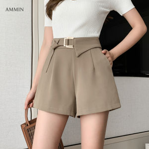 AMMIN Simple and fashionable chiffon womens spring and summer 2021 new asymmetric metal button shorts high waist wide leg pants all-match casual short pants