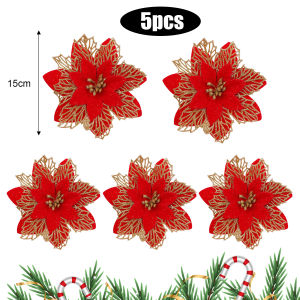 Yespery 5 cái hoa giáng sinh rỗng 6 màu hoa giả Cây giáng sinh đồ trang trí treo Trạng Nguyên trang trí Giáng sinh