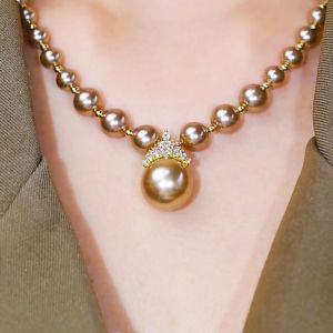 Luxury Diamonds Purple Pearl Necklace Collarbone Chain Jewelry Accessories