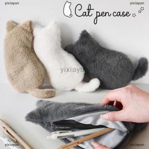 [COD] yixiayun Cute Cartoon Cat Plush Pen Bag Funny Student Animal Pencil Cases Fashion Multiple Colors Available Stationery Storage Bag Gifts